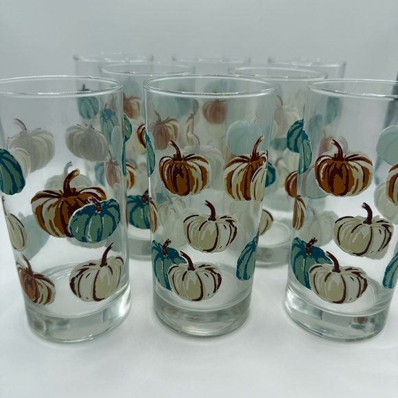 Set Of 8 Libbey Royal Norfolk Pumpkin Fall Harvest Tumbler Glasses Retired - Picture 2 of 4